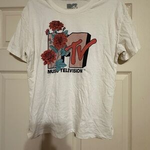 MTV Floral Vintage Print Logo Cotton Graphic Tee Size XL